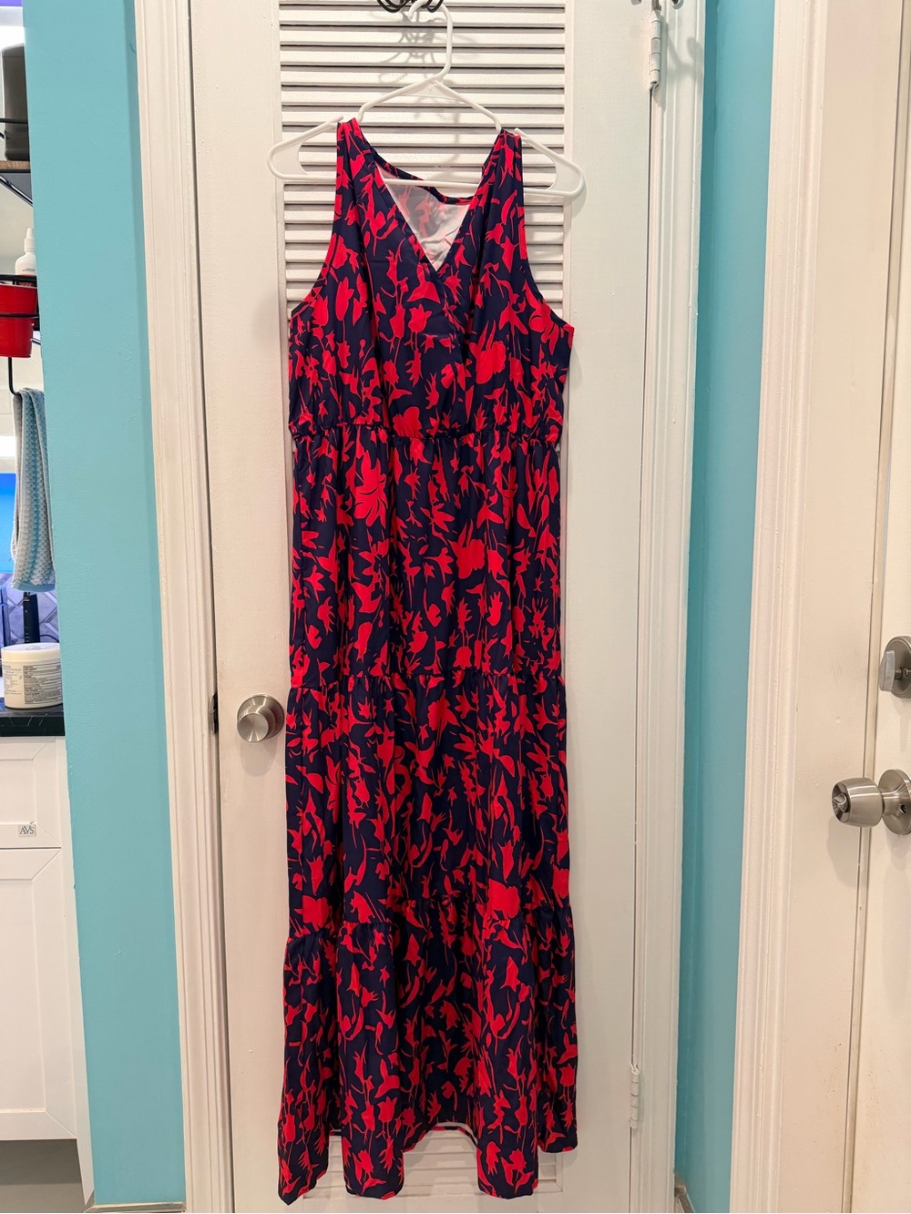 Navy & Red Floral Maxi Dress